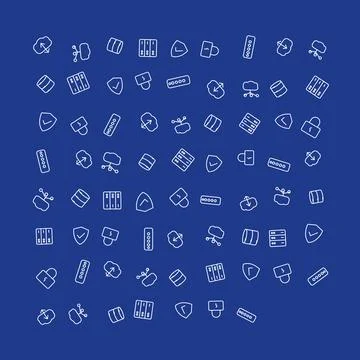 Set of Thin Line Vector Icons Featuring Computing and Cybersecurity Symbols.. Stock Illustration