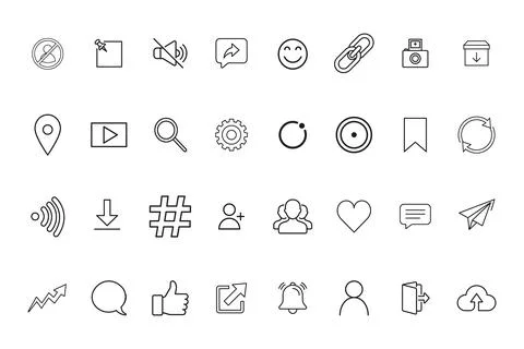Set of thin line web and social media icons Stock Illustration