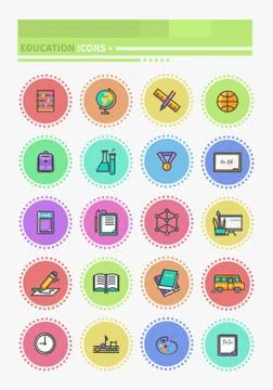 Set of Thin Lines Icons Education Stock Illustration