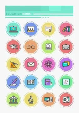 Set of Thin Lines Icons Education Stock Illustration