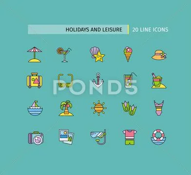 Set of Thin Lines Icons Holidays and Leisure Stock Illustration
