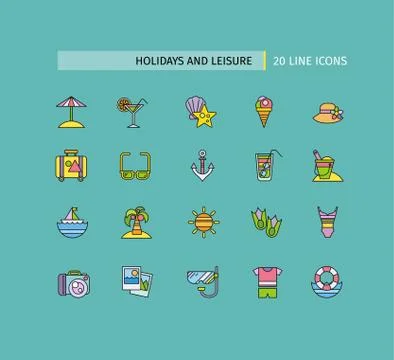 Set of Thin Lines Icons Holidays and Leisure Stock Illustration