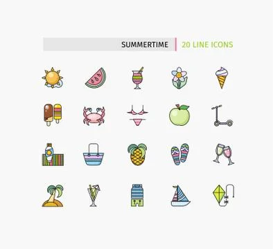 Set of Thin Lines Icons Summertime Stock Illustration