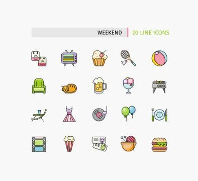 Set of Thin Lines Weekend Picnic Icons Stock Illustration