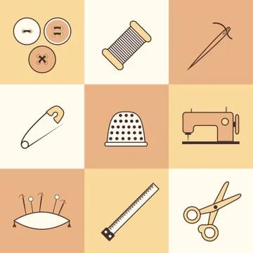 Set of thin needlework icons Stock Illustration