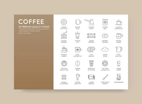 Set of Thin Vector Coffee Elements and Coffee Accessories Illustration can be 库存插图