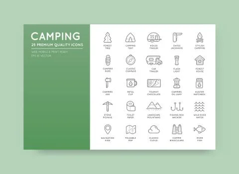 Set of Thin Vector Hunting Camping Sport Elements Illustration can be used as Stock Illustration
