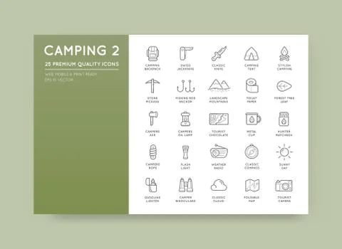 Set of Thin Vector Hunting Camping Sport Elements Illustration can be used as Stock Illustration