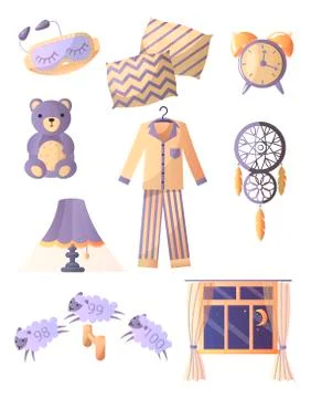 Set of things that are required for a healthy sign. Soft favorite toy, alarm イラスト素材