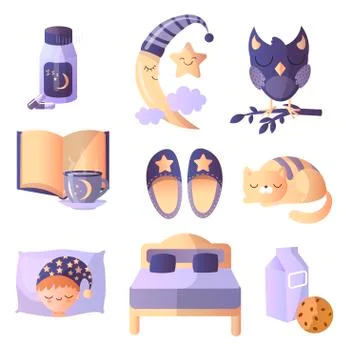 Set of things that are required for a healthy sign. Soft slippers, a book with Stockillustratie