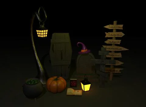 A set of things for Halloween 3d-rendering 스톡 일러스트