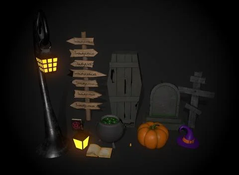 A set of things for Halloween 3d-rendering 库存插图