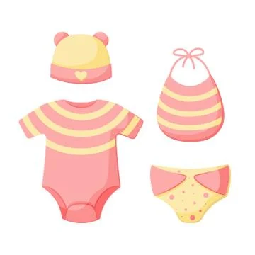 A set of things for a newborn isolated on a white background. Collection for  Stock Illustration