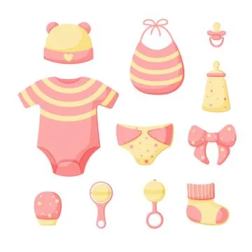 A set of things for a newborn isolated on a white background. Collection for Stock Illustration