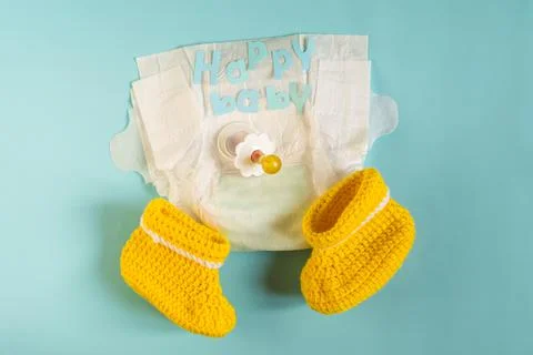 A set of things for a small child on a colored background of a copy space. Stock Photos