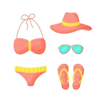 Set of things for a vacation at sea. ?ollection summer travel items for woman Stock Illustration