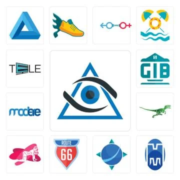 Set of third eye, double m, geodesy, route 66, pinup, velociraptor, modere, g Free Stock Illustration