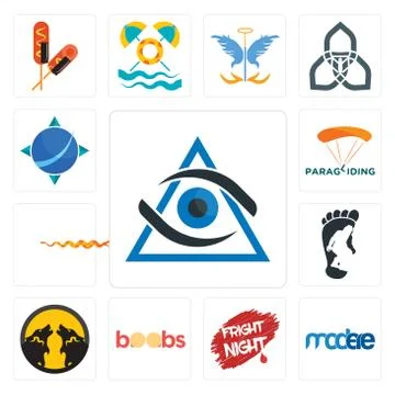 Set of third eye, modere, fright night, boobs, pack wolf, bigfoot, rattlesnak Free Stock Illustration