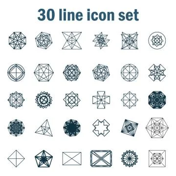Set of thirty angular abstract vector icons Stock Illustration