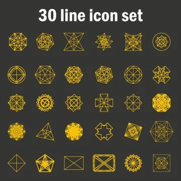 Set of thirty angular abstract vector icons Stock Illustration