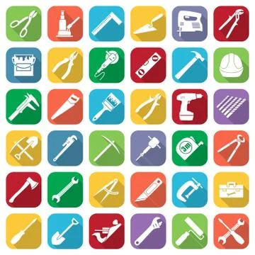 Set of thirty six flat style tools icons Stock Illustration