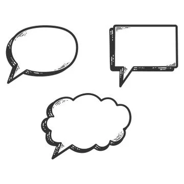 Set thought bubble template, pop art. Sketch scratch board imitation. Stock Illustration