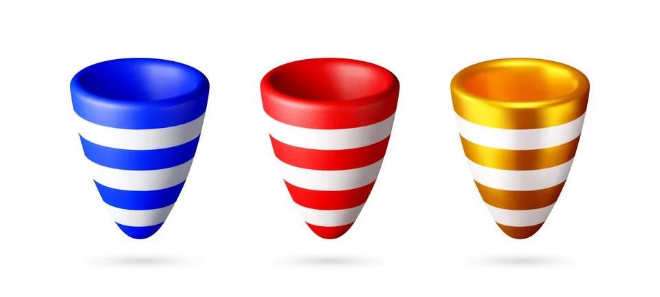 Set of three 3d colorful party hat Illustrazione stock