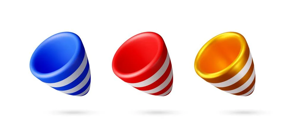 Set of three 3d party popper cone Illustrazione stock