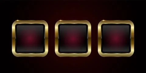 Set of three 3Ds glossy red rectangle buttons vector, illustration. Three c.. Stock Illustration