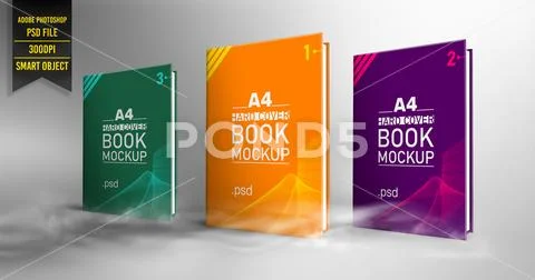 Set of Three A4 Hard Cover Book Mockup. Editable psd mockup PSD Template