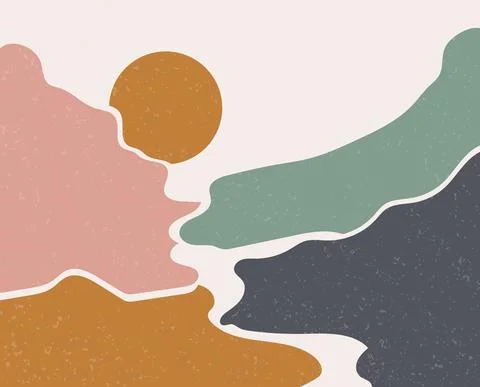 Set of three Abstract Aesthetic mid century modern landscape Stock Illustration