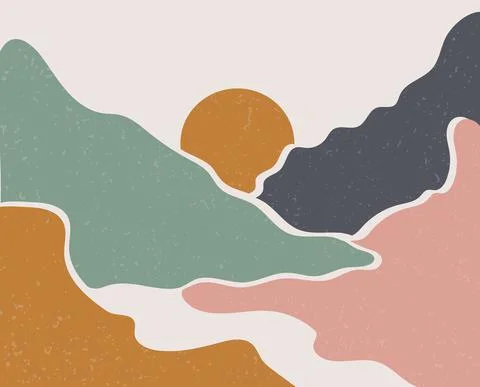 Set of three Abstract Aesthetic mid century modern landscape Stock Illustration