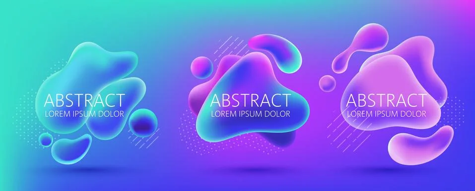 Set of three abstract background design of water alike blobs, white dots and  Stock Illustration