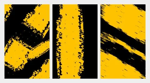 Set of three abstract black and yellow distressed grunge backgrounds Stock Illustration