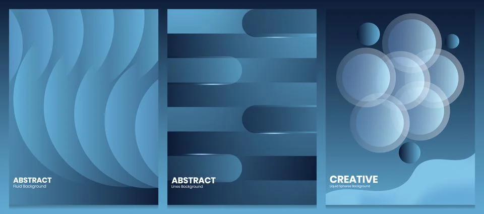 Set of three abstract blue gradient background designs vector illustration Stock Illustration