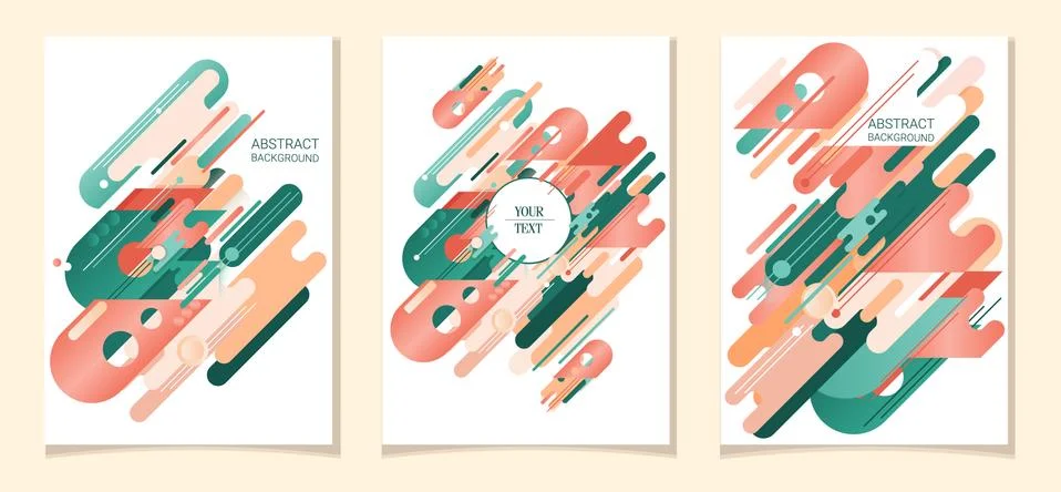 Set of three Abstract compositions from rounded bands, futuristic modern colors Illustrazione stock