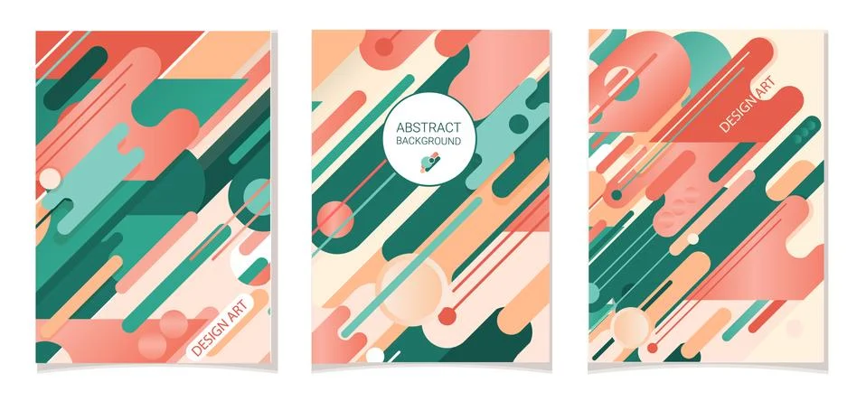 Set of three Abstract compositions from rounded bands, modern colors Stock Illustration