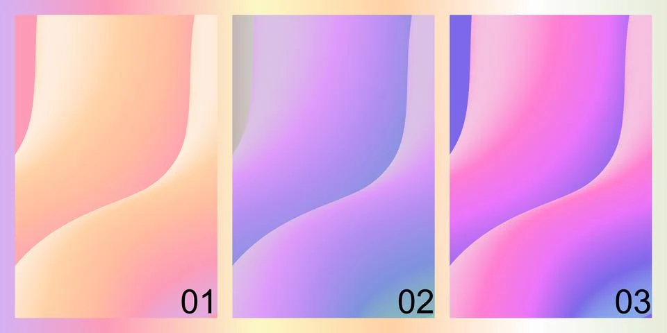 Set of three abstract fluid gradient backgrounds with soft wavy shapes Illustrazione stock