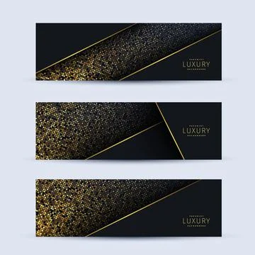 Set of three abstract geometric banners with black paper layers. Graphic design Stock Illustration