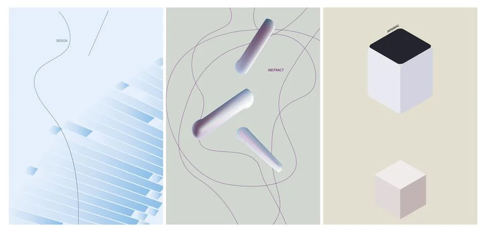 Set of three abstract minimalistic vector illustrations. light and pastel col Stock Illustration