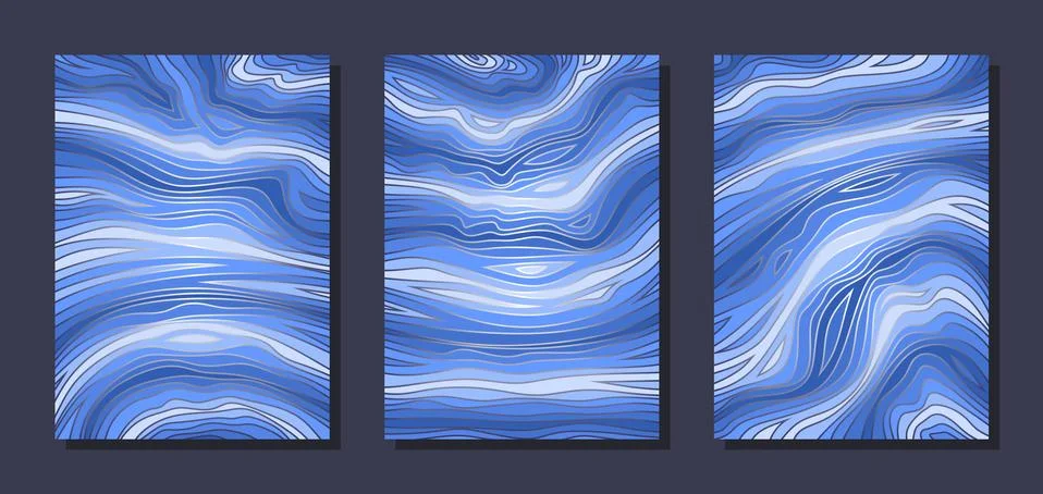 Set of three abstract paintings in blue tones.  Stock Illustration