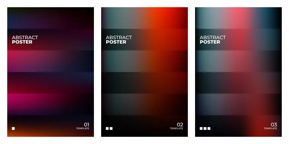 Set of three abstract posters with dark blurred gradient backgrounds and ho.. Stock Illustration