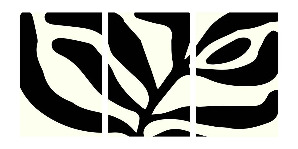 A set of three abstract posters designs. Modern wall art with organic irreg.. Illustrazione stock