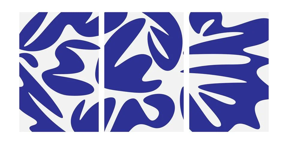 A set of three abstract posters designs. Modern wall art with organic irreg.. Stock Illustration