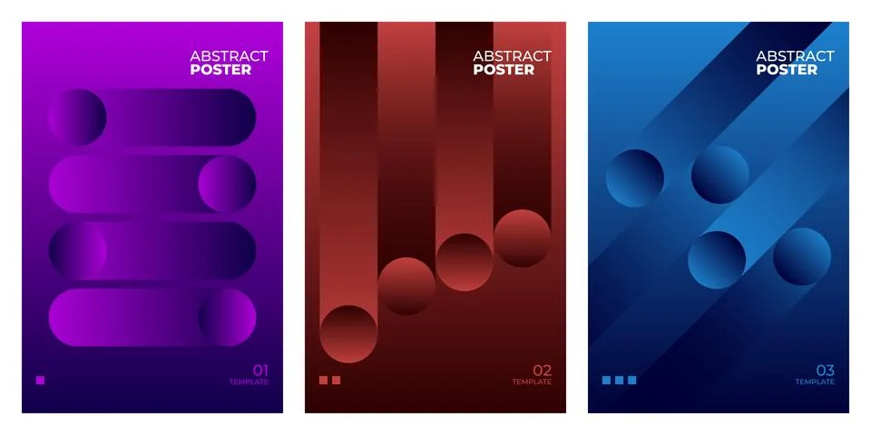 Set of three abstract posters with geometric shapes and vibrant gradient ba.. Stock Illustration