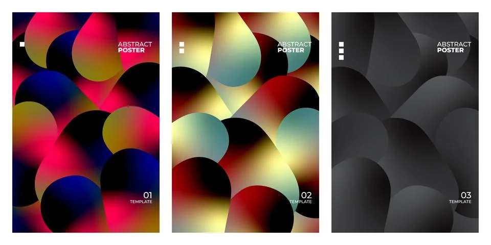 Set of three abstract posters with overlapping rounded shapes and vibrant g.. Stock Illustration