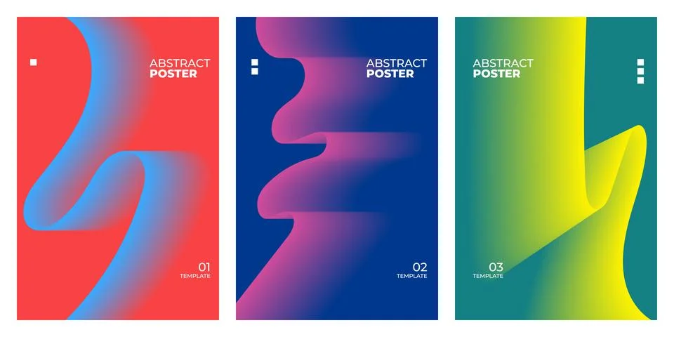 Set of three abstract posters with vibrant fluid gradient shapes and modern.. Stock Illustration