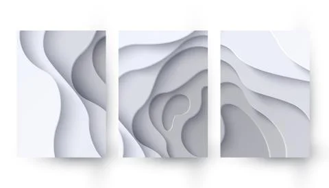 Set of three abstract white paper cut banners Stock-Illustration