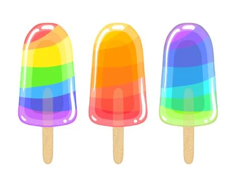 Set of three artoon cool popsicle. Sweet ice cream isolated on the white Stock Illustration