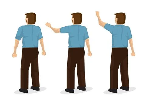 Set of three of a back view of a man in blue waving. Stock Illustration